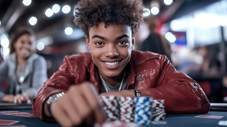Pemain Texas Poker menganalisis tangan di meja rajawali555